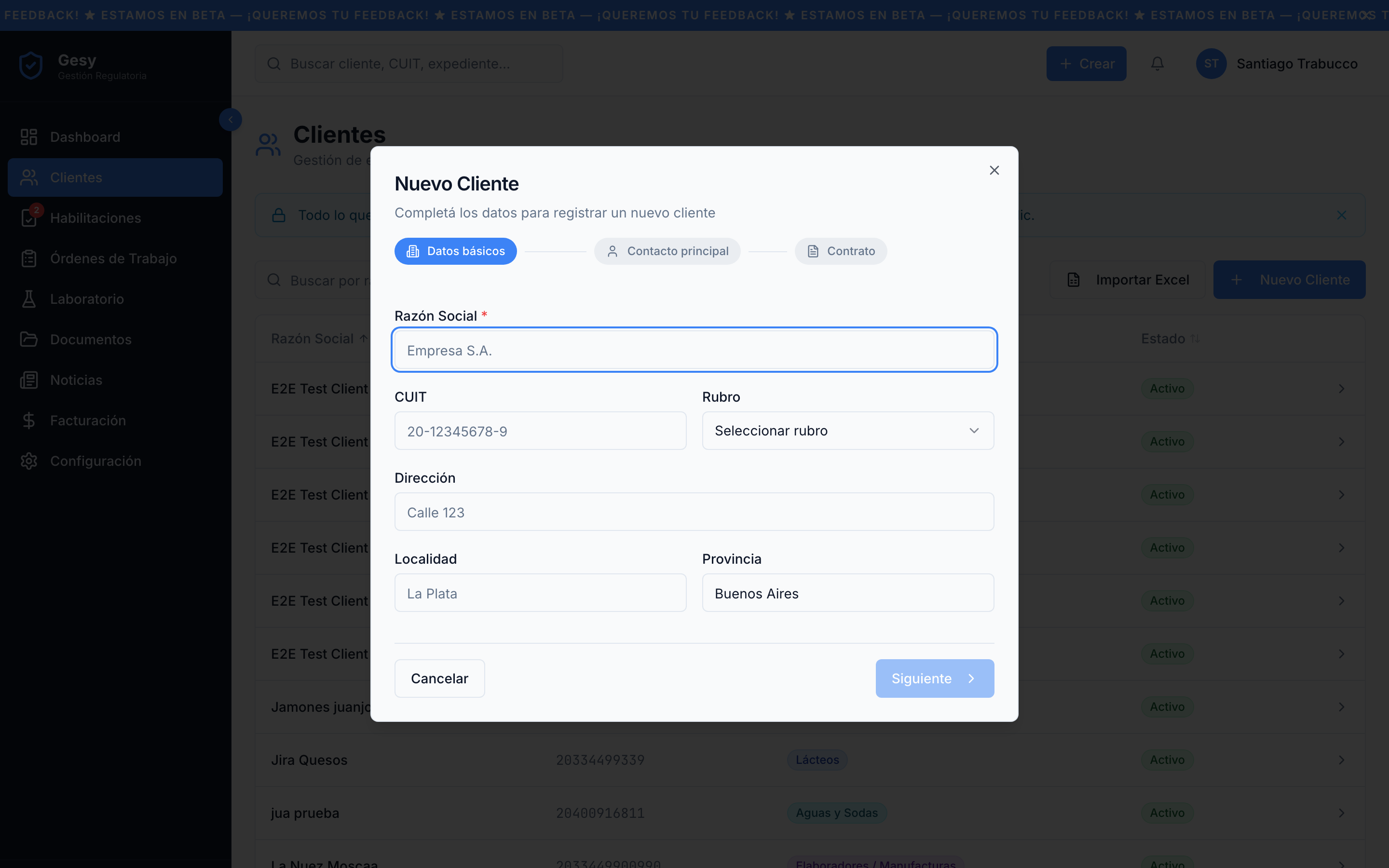 Formulario de nuevo cliente